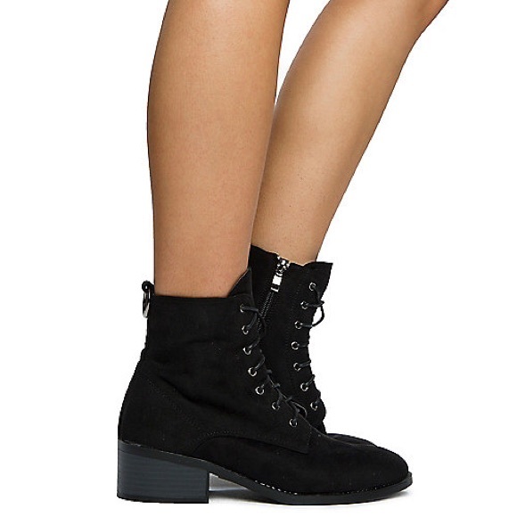 Restock! Kennedy Black Suede LaceUp COMBAT BOOTS - Picture 2 of 8